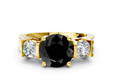 Yellow gold Three-Stone Fancy Black Round Cut Cut Classic Band Prong Setting Ring