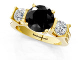 Yellow gold Three-Stone Fancy Black Round Cut Cut Classic Band Prong Setting Ring_1