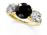 Yellow gold Three-Stone Fancy Black Round Cut Cut Diamond Engagement Ring with Flat Band and Four-Prong Setting_1