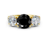 Yellow gold Three-Stone Fancy Black Round Cut Cut Diamond Engagement Ring with Flat Band and Four-Prong Setting_12