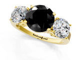 Yellow gold Three-Stone Fancy Black Round Cut Cut Diamond Engagement Ring with Flat Band and Four-Prong Setting_13