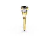 Yellow gold Three-Stone Fancy Black Round Cut Cut Diamond Engagement Ring with Flat Band and Four-Prong Setting_14