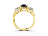 Yellow gold Three-Stone Fancy Black Round Cut Cut Diamond Engagement Ring with Flat Band and Four-Prong Setting_15