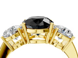 Yellow gold Three-Stone Fancy Black Round Cut Cut Diamond Engagement Ring with Flat Band and Four-Prong Setting_16