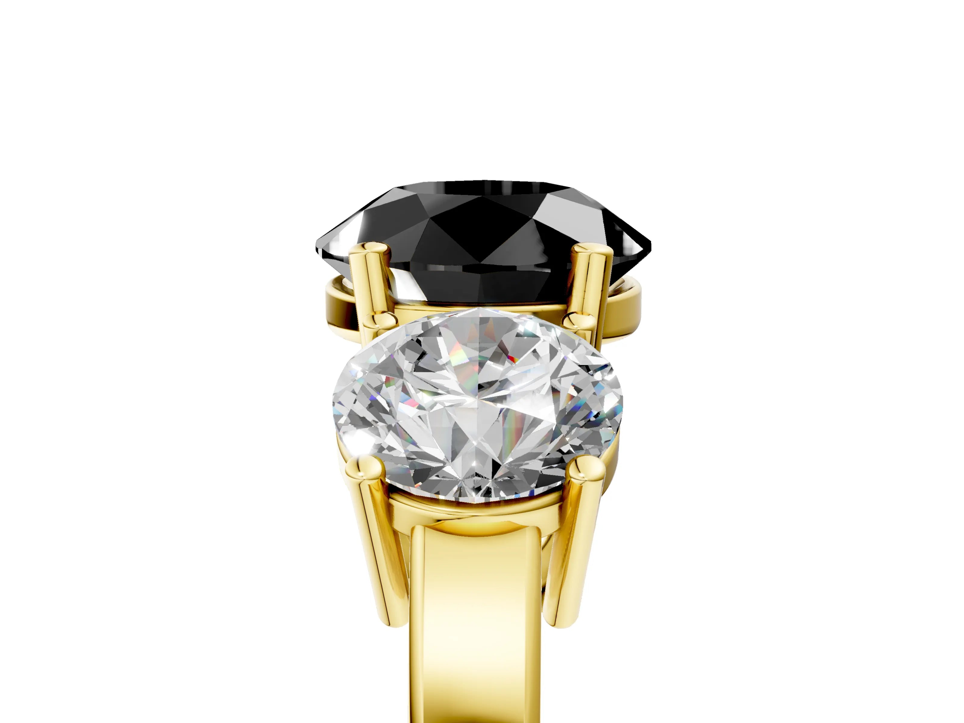 Yellow gold Three-Stone Fancy Black Round Cut Cut Diamond Engagement Ring with Flat Band and Four-Prong Setting_17