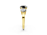Yellow gold Three-Stone Fancy Black Round Cut Cut Diamond Engagement Ring with Flat Band and Four-Prong Setting_2