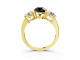 Yellow gold Three-Stone Fancy Black Round Cut Cut Diamond Engagement Ring with Flat Band and Four-Prong Setting_3