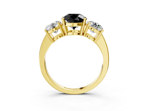 Yellow gold Three-Stone Fancy Black Round Cut Cut Diamond Engagement Ring with Flat Band and Four-Prong Setting_3