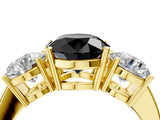 Yellow gold Three-Stone Fancy Black Round Cut Cut Diamond Engagement Ring with Flat Band and Four-Prong Setting_4