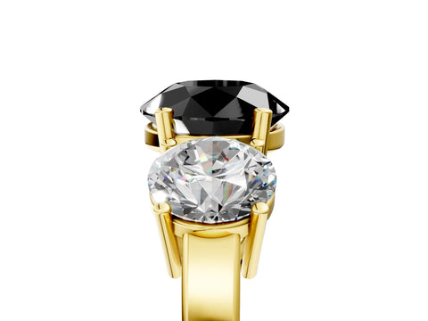 Yellow gold Three-Stone Fancy Black Round Cut Cut Diamond Engagement Ring with Flat Band and Four-Prong Setting_5