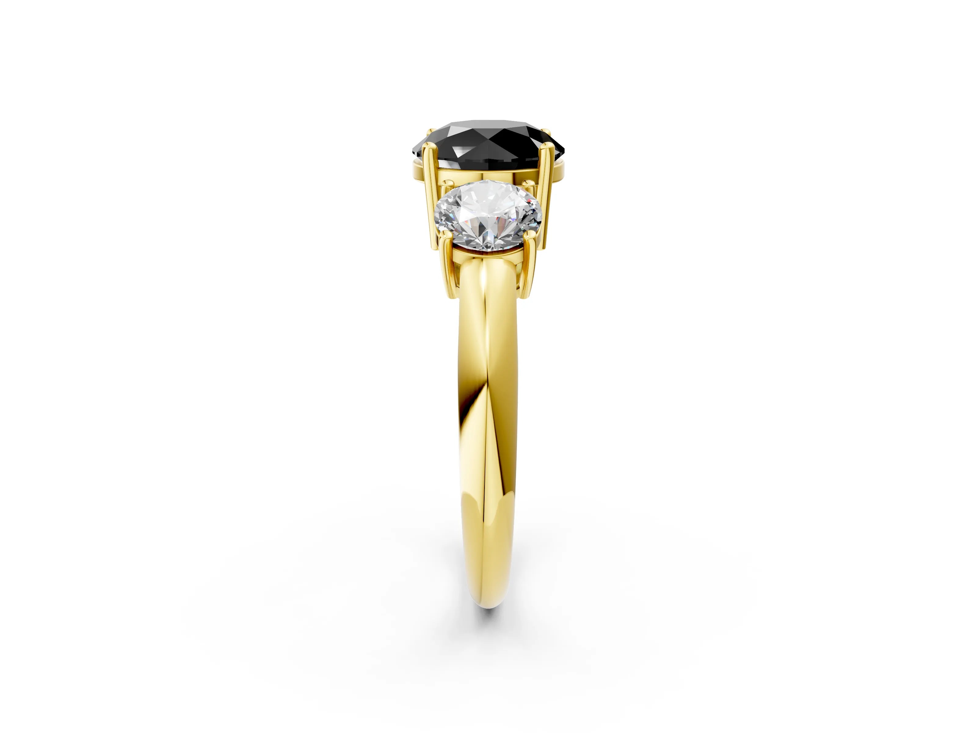 Yellow gold Three-Stone Fancy Black Round Cut Cut Diamond Engagement Ring with Prong Setting on a White Gold Band_2