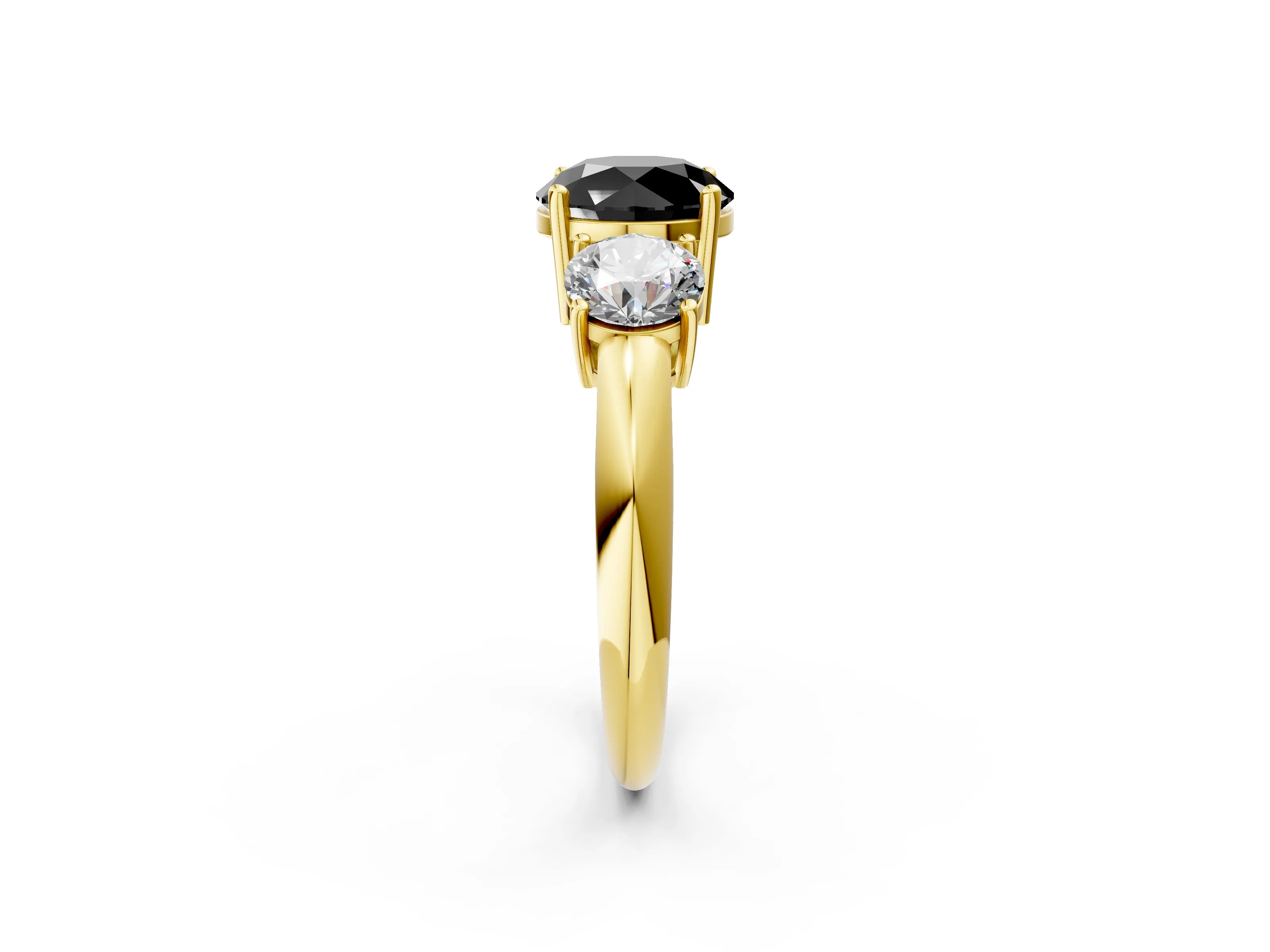 Yellow gold Three-Stone Fancy Black Round Cut Cut Diamond Engagement Ring with Prong Setting on a White Gold Band_26