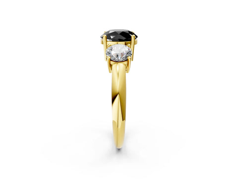 Yellow gold Three-Stone Fancy Black Round Cut Cut Diamond Engagement Ring with Prong Setting on a White Gold Band_26