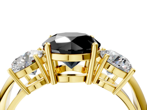 Yellow gold Three-Stone Fancy Black Round Cut Cut Diamond Engagement Ring with Prong Setting on a White Gold Band_28