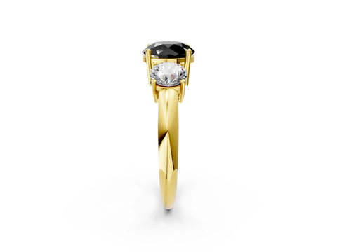 Yellow gold Three-Stone Fancy Black Round Cut Cut Diamond Engagement Ring with Prong Setting on a White Gold Band_2