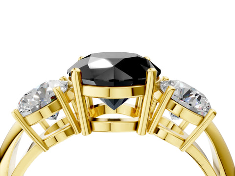 Yellow gold Three-Stone Fancy Black Round Cut Cut Diamond Engagement Ring with Prong Setting on a White Gold Band_4