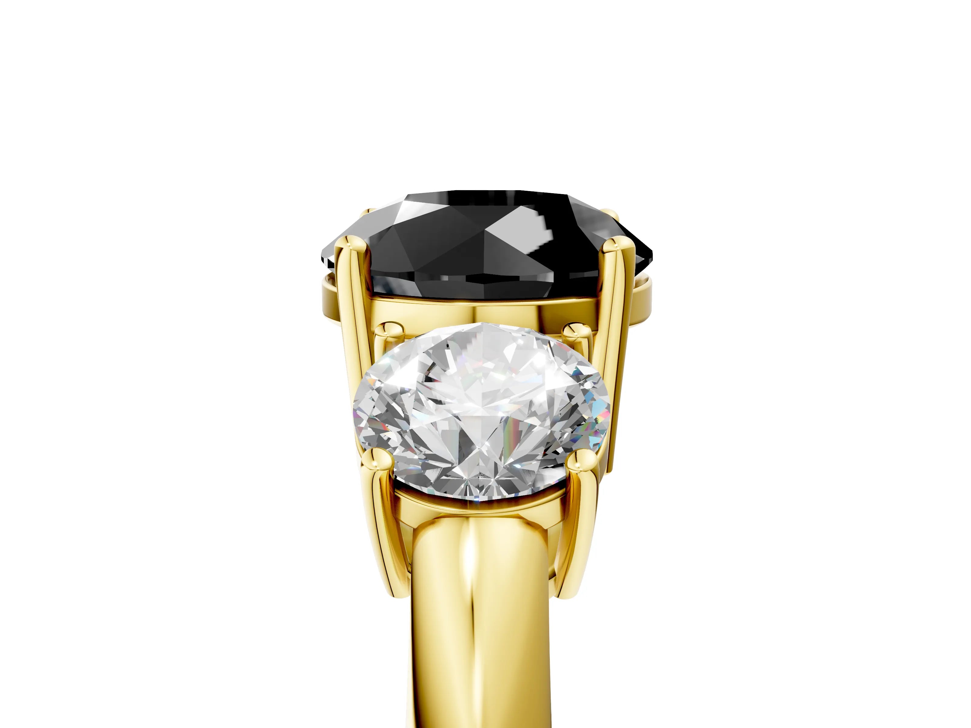 Yellow gold Three-Stone Fancy Black Round Cut Cut Diamond Engagement Ring with Prong Setting on a White Gold Band_5
