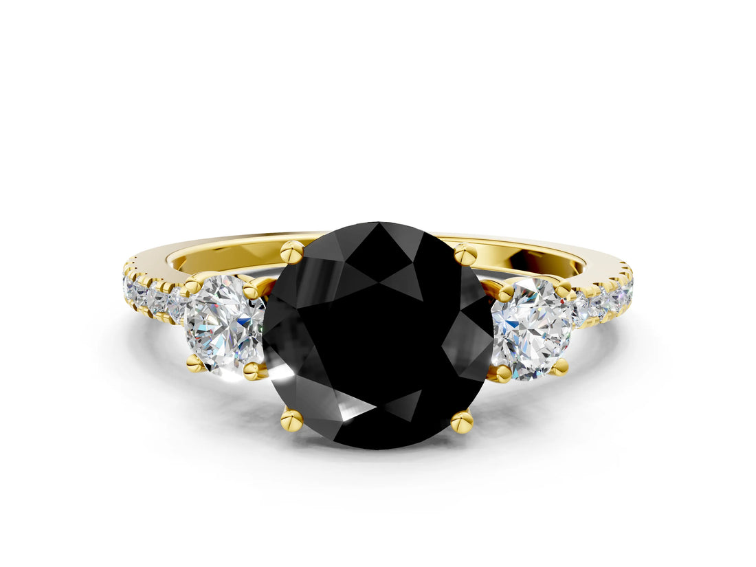 Yellow gold Three-Stone Fancy Black Round Cut Cut Diamond Pavé Band with Prong Setting_39