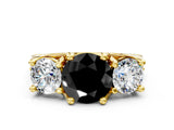 Yellow gold Three-Stone Fancy Black Round Cut Cut Diamond Ring with Channel-Set Band and Four-Prong Setting_12