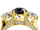 Yellow gold Three-Stone Fancy Black Round Cut Cut Diamond Ring with Channel-Set Band and Four-Prong Setting_16