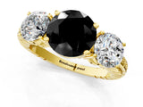 Yellow gold Three-Stone Fancy Black Round Cut Cut Diamond Ring with Channel-Set Band and Prong Setting_1
