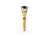 Yellow gold Three-Stone Fancy Black Round Cut Cut Diamond Ring with Channel-Set Band and Prong Setting_2