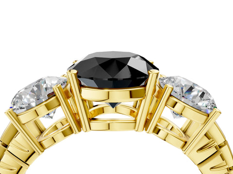 Yellow gold Three-Stone Fancy Black Round Cut Cut Diamond Ring with Channel-Set Band and Prong Setting_4