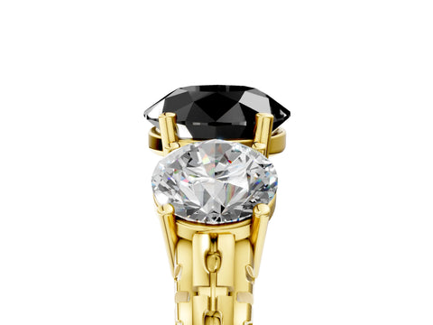 Yellow gold Three-Stone Fancy Black Round Cut Cut Diamond Ring with Channel-Set Band and Prong Setting_5