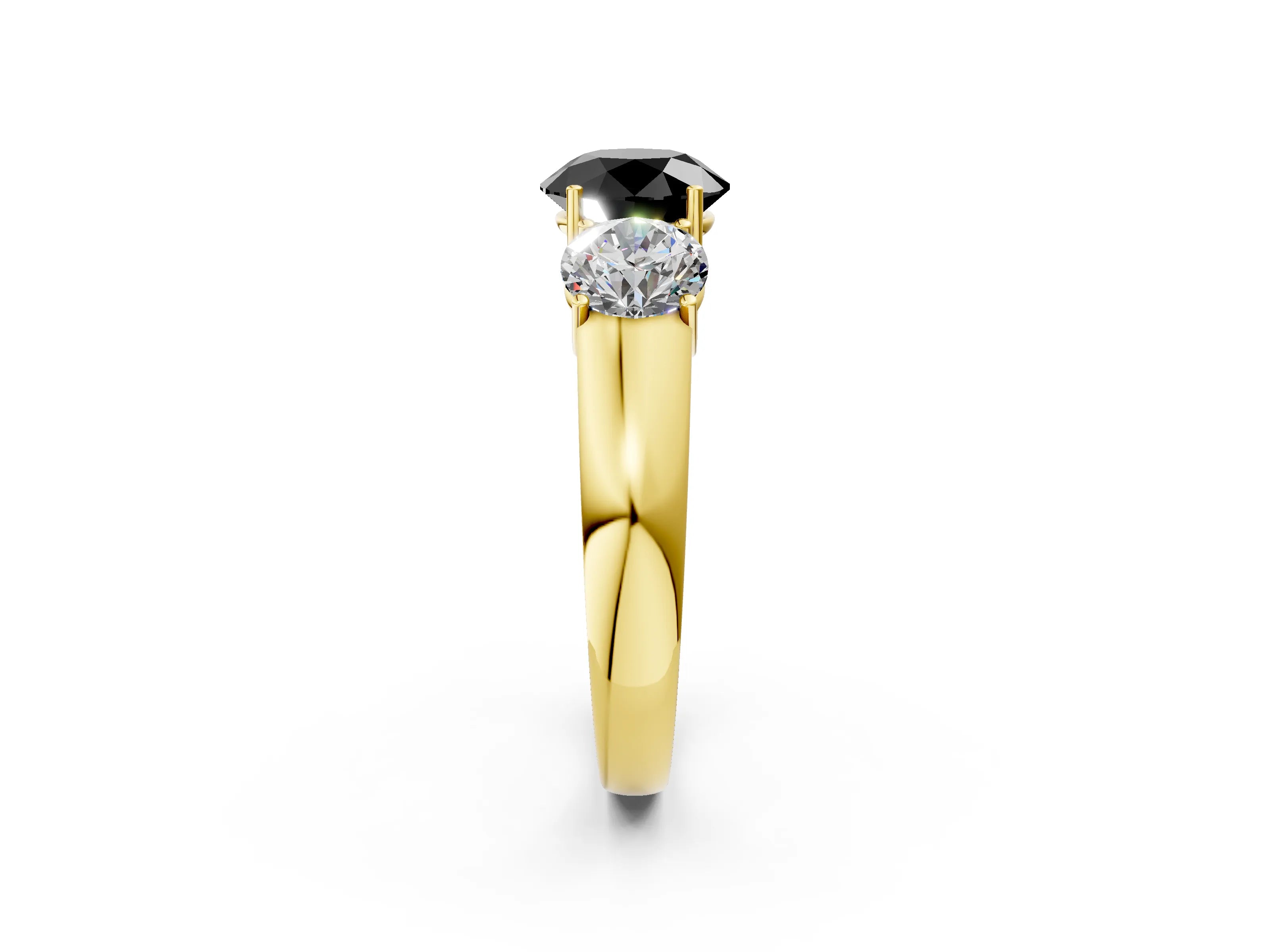 Yellow gold Three-Stone Fancy Black Round Cut Cut Diamond Ring with Prong Setting and Classic Band_2