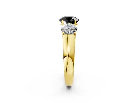 Yellow gold Three-Stone Fancy Black Round Cut Cut Diamond Ring with Prong Setting and Classic Band_2