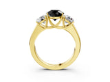 Yellow gold Three-Stone Fancy Black Round Cut Cut Diamond Ring with Prong Setting and Classic Band_3