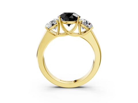 Yellow gold Three-Stone Fancy Black Round Cut Cut Diamond Ring with Prong Setting and Classic Band_3