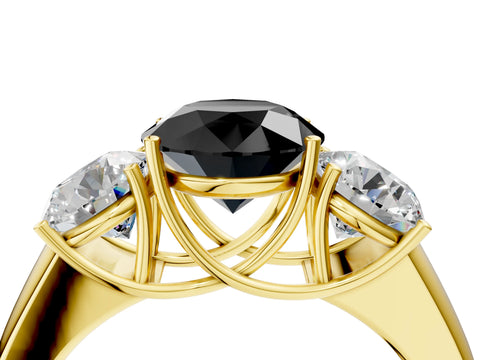 Yellow gold Three-Stone Fancy Black Round Cut Cut Diamond Ring with Prong Setting and Classic Band_4