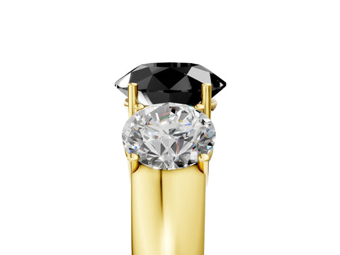Yellow gold Three-Stone Fancy Black Round Cut Cut Diamond Ring with Prong Setting and Classic Band_5
