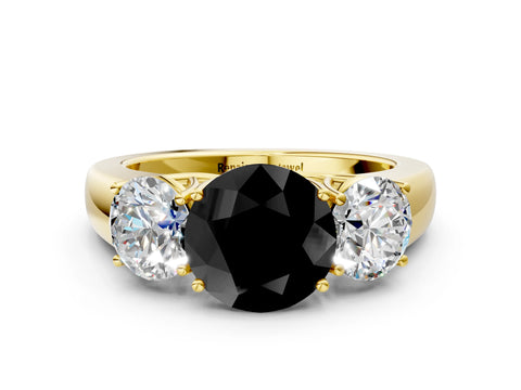 Yellow gold Three-Stone Fancy Black Round Cut Cut Diamond Ring with Prong Setting and Classic Band