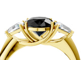 Yellow gold Three-Stone Fancy Black Round Cut Cut Diamond Ring with Trillion Side Stones and Four-Prong Setting_7