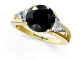Yellow gold Three-Stone Fancy Black Round Cut Cut Diamond Ring with Trillion Side Stones on a Split Shank Band_1