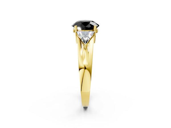 Yellow Gold Round Trillion Three Stone Engagement Ring Setting for Black Center