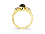 Yellow gold Three-Stone Fancy Black Round Cut Cut Diamond Ring with Trillion Side Stones on a Split Shank Band_3