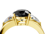 Yellow gold Three-Stone Fancy Black Round Cut Cut Diamond Ring with Trillion Side Stones on a Split Shank Band_4