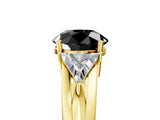 Yellow gold Three-Stone Fancy Black Round Cut Cut Diamond Ring with Trillion Side Stones on a Split Shank Band_5
