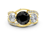 Yellow gold Three-Stone Fancy Black Round Cut Cut Diamond Split Shank Prong Set Ring