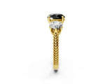 Yellow gold Three-Stone Fancy Black Round Cut Cut Milgrain Band Prong Setting Ring_2