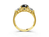 Yellow gold Three-Stone Fancy Black Round Cut Cut Milgrain Band Prong Setting Ring_3