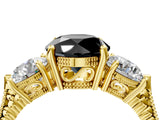Yellow gold Three-Stone Fancy Black Round Cut Cut Milgrain Band Prong Setting Ring_4