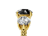 Yellow gold Three-Stone Fancy Black Round Cut Cut Milgrain Band Prong Setting Ring_5