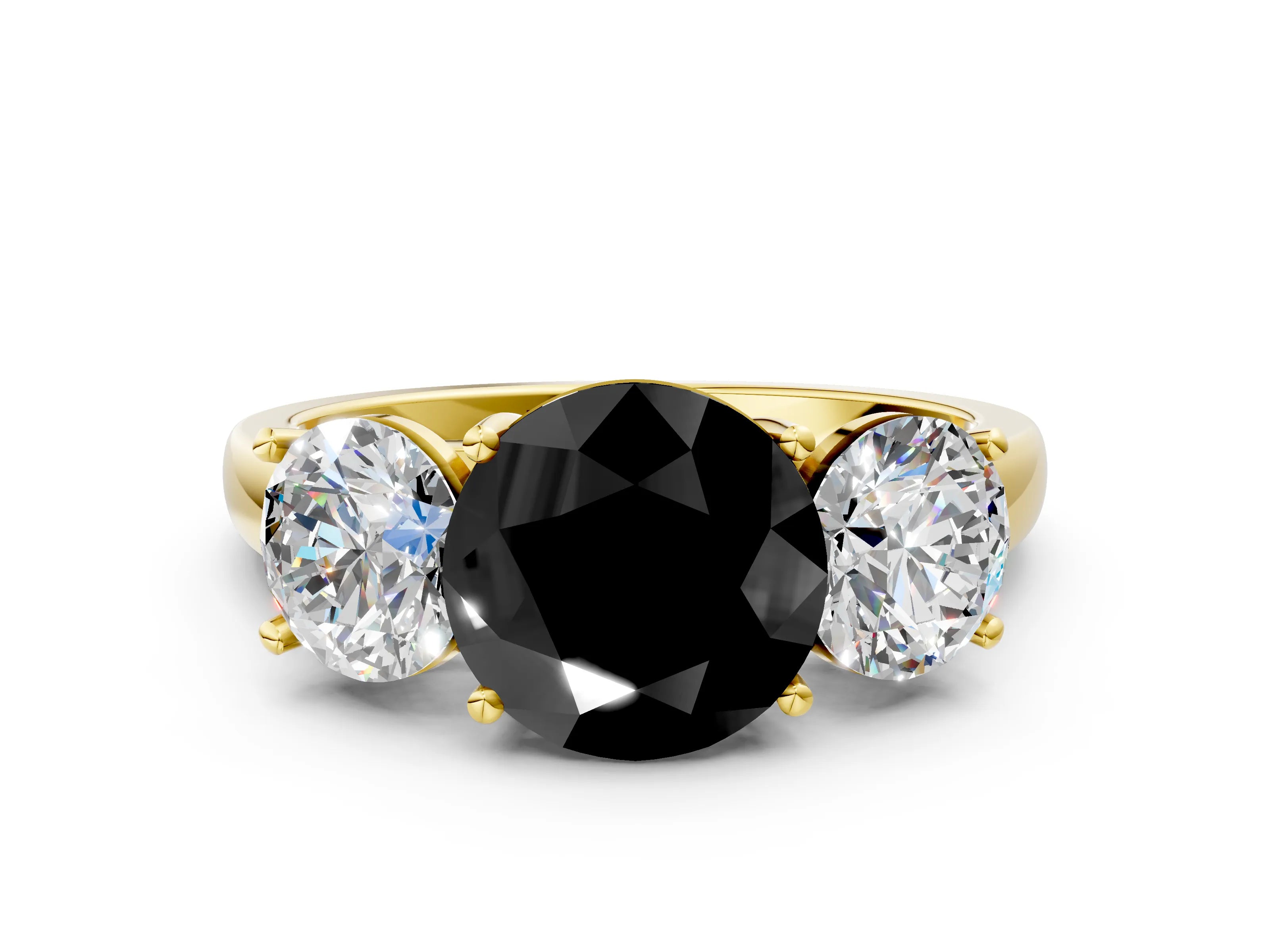 Yellow gold Three-Stone Fancy Black Round Cut Cut Solitaire Ring with Classic Prong Setting
