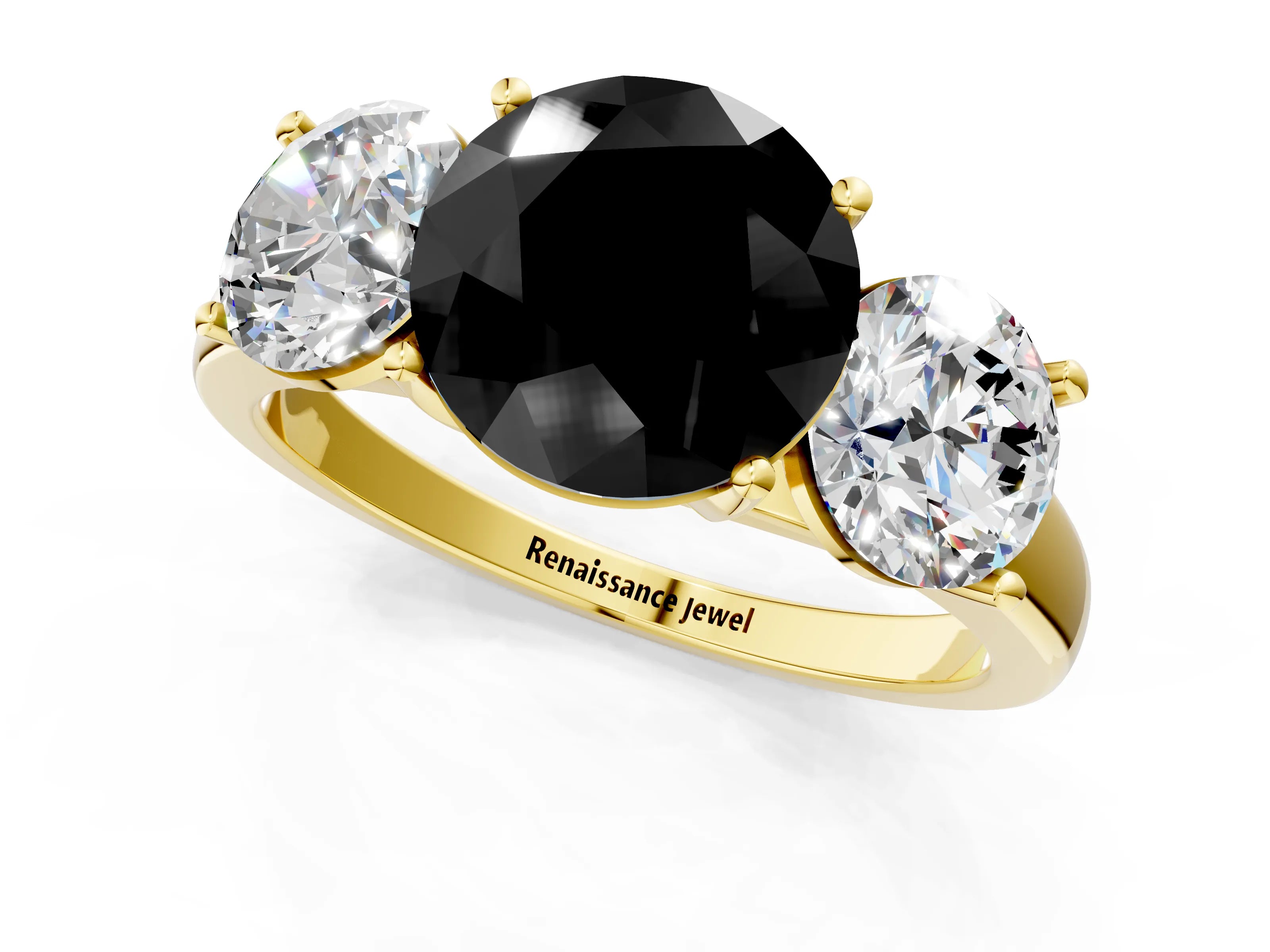 Yellow gold Three-Stone Fancy Black Round Cut Cut Solitaire Ring with Classic Prong Setting_1