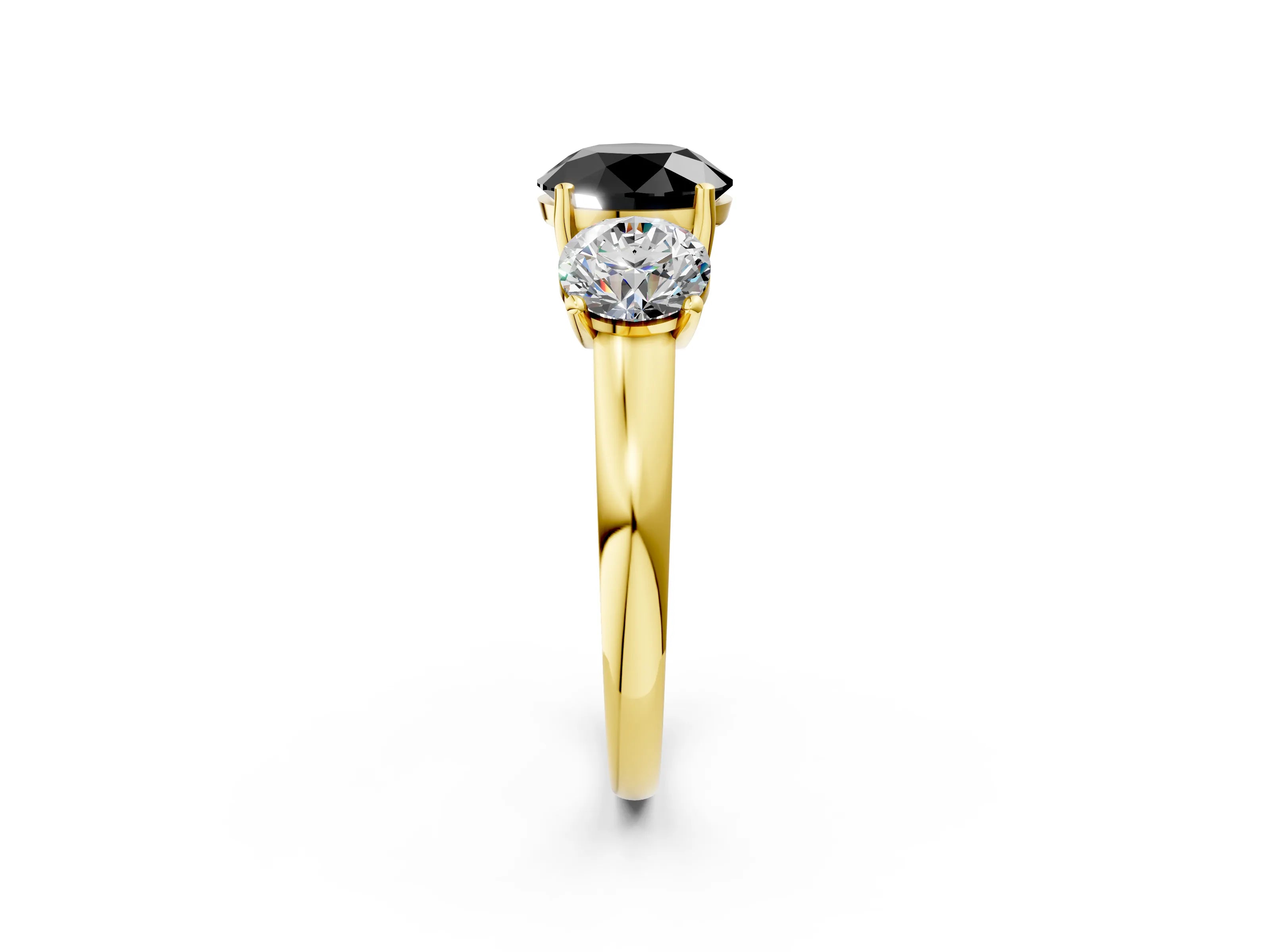 Yellow gold Three-Stone Fancy Black Round Cut Cut Solitaire Ring with Classic Prong Setting_2