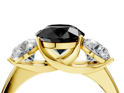 Yellow gold Three-Stone Fancy Black Round Cut Cut Solitaire Ring with Classic Prong Setting_4